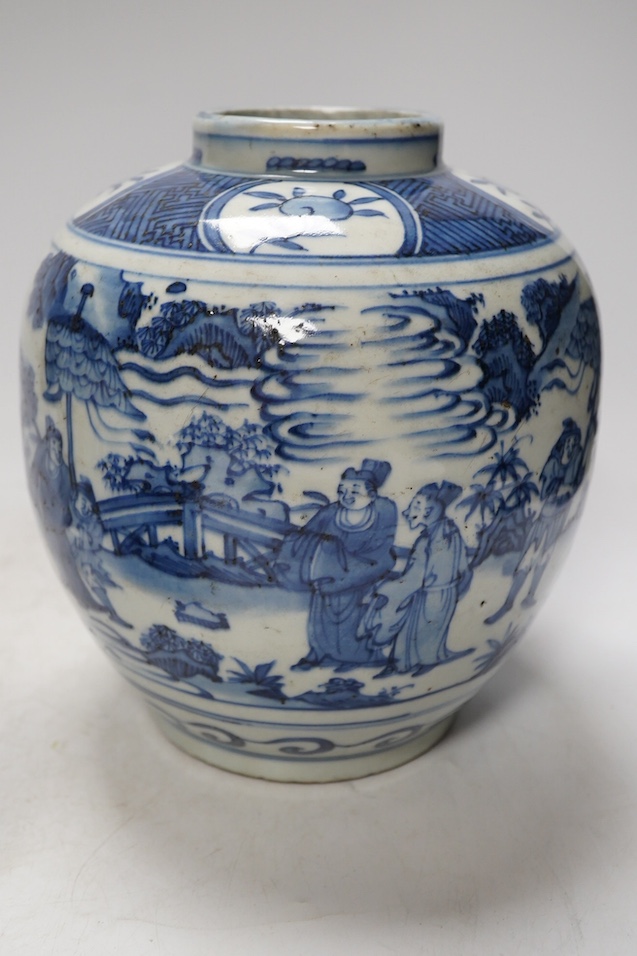Five various Chinese jars, one with cover and a tea caddy and cover, tallest 21cm. Condition - good, one lid stuck to jar